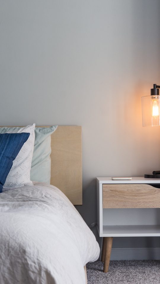 black table lamp on nightstand
